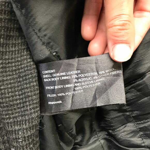 Perry Ellis Portfolio Genuine Leather Lambskin Wool Blend Jacket Womens L Black - Picture 13 of 13